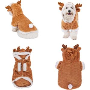 Yoption Reindeer Dog Costume, Christmas Elk Deer Pet Winter Warm Coat Coat Clothes Hoodie Outfit Apparel for Puppy Cat (L) (L-Chest Girth: 19.3", Neck Girt: 14.6")