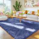 OLANLY Area Rugs for Living Room Bedroom, Machine Washable 4x5.9 ft Soft Fluffy Shaggy Bedside Rug, Indoor Floor Carpet for Kids Girls and Boys, Dorms, Nursery Rooms, Home Decor Aesthetic, Denim Blue