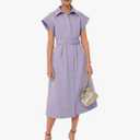 Jenkoon Women's Turn Down Collar Shirt Dress with Belt Short Sleeve Shell Trench Coat Formal Dresses S
