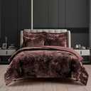 Fredsure Distressed Velvet Comforter Set, 5 Pieces Brown Queen, Distressed Velvet Face and Brushed Microfiber Reverse