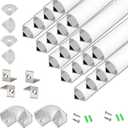THMOOTHER V Shape 6.6FT 200CM LED Strip Aluminum Channel Diffuser, 20-Pack 16x16MM Anodized Silver Track with Curved Milky Cover, 8 Corner Connector and Mounting System