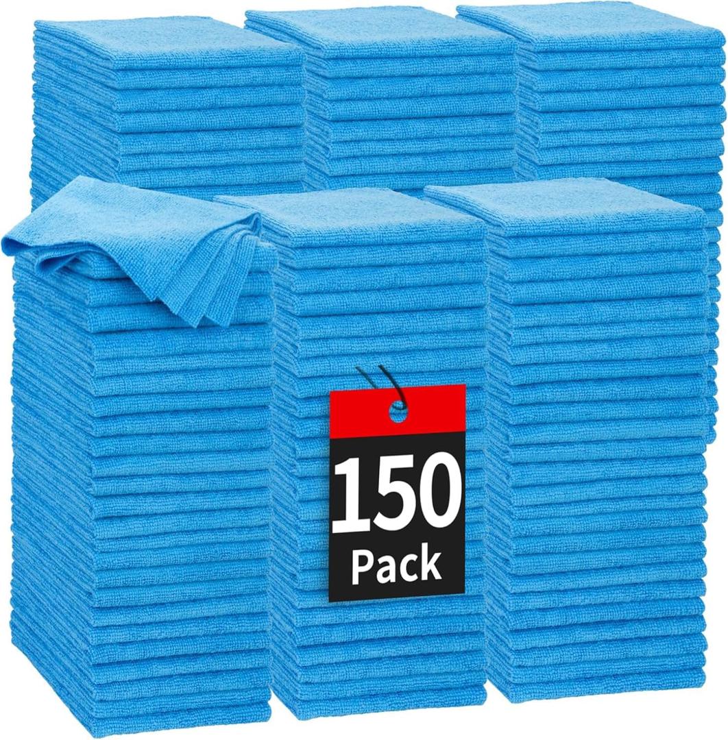 HOMERHYME Shop Towels, 150 Pack Cleaning Rags Microfiber Towels, Bulk All-Purpose Microfiber Cleaning Cloth Lint-Free Wipe Washcloth for Commercial Garage Automotive & Housekeeping 11.5"*11.5" (Blue)