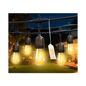 Outdoor Safety String Lights 100FT - Commercial Grade Low Voltage Strand with 40 S14 Shatterproof Bulbs for Tree Garden Yard bistro Cafe | Warm Yellow 3500K Party Lights | IP65 Waterproof | UL Listed