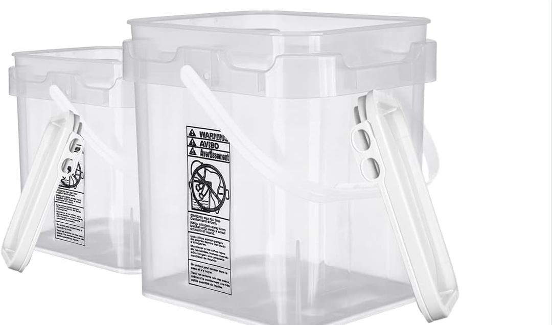 House Naturals Clear Food Grade Made in USA Plastic Bucket with lids, (Pack of 2) (5 Gallon)