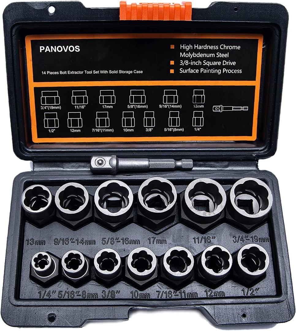 Screw Bolt Nuts Extractor Socket Set, 14 Pieces Impact Bolt & Nut Remover Set, Stripped Lug Nut Remover, Extraction Set for Removing Damaged, Frozen, Rusted, Rounded-Off Bolts, Nuts & Screws