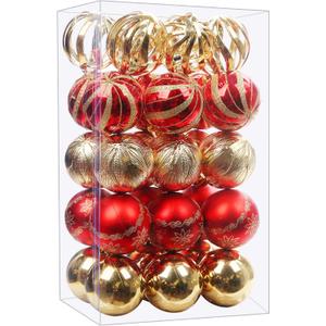 Christmas Ball Ornaments, 30 pcs 2.36" Shatterproof Baubles Set Red and Gold for Xmas Tree Decorations, Hanging Ornaments for Wedding Party
