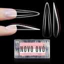 NOVO OVO Halloween Sculpted XXL Stiletto Almond Nail Tip for Curved Nail Beds, Extra Thick Long False Nails Press on, Full Cover Soft Gel Extension Fake Nail for Acrylic kit, Clear X 15 Sizes 300pcs