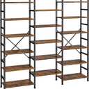 SUPERJARE Triple 6 Tier Bookshelf, Bookcase with 17 Open Display Shelves, Wide Book Shelf Book Case for Home & Office, Rustic Brown