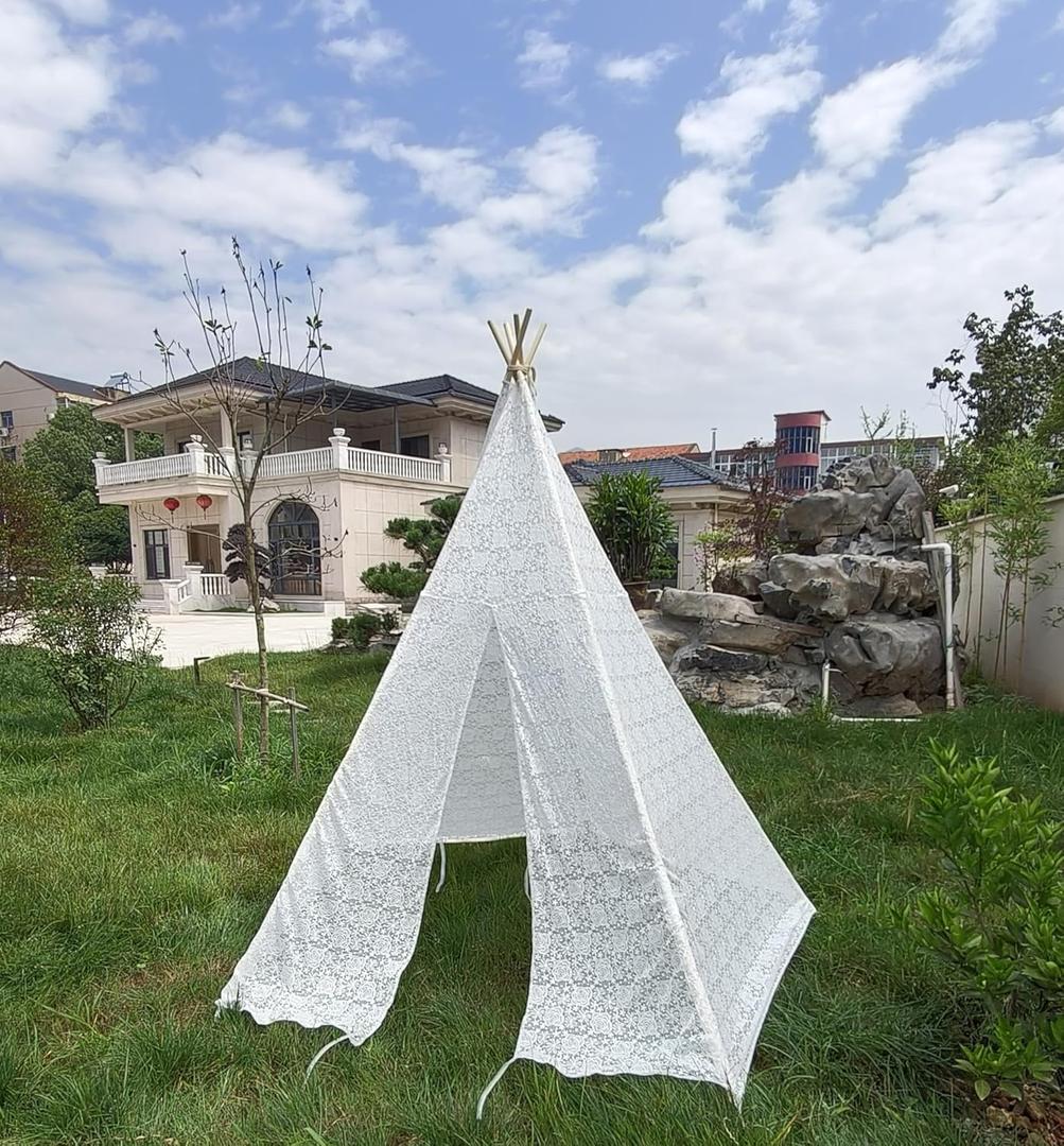 Adan Lace 5-Sided Teepee for Adults, 85 "Height, Outdoor Wedding Tent, Outdoor Party, Picnic Teepee (White)