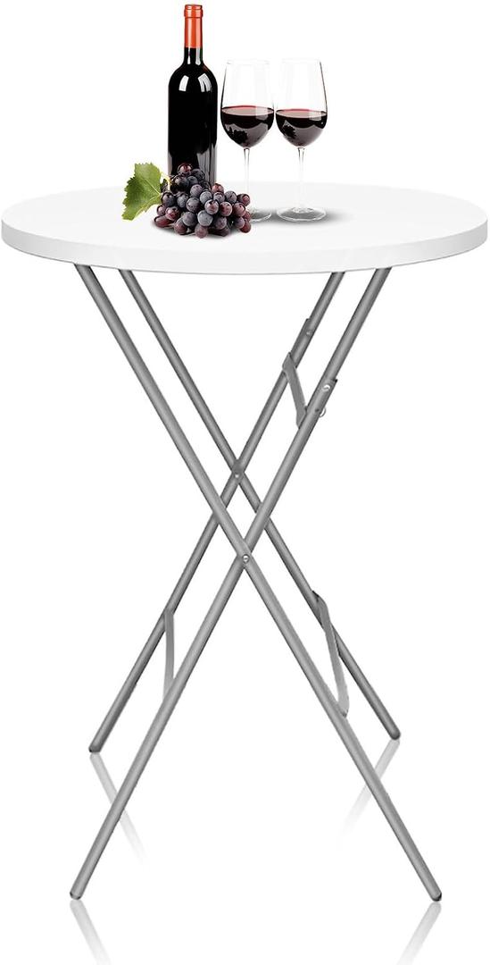 GUAGUA 32" Round Plastic Folding High Top Table - Versatile Bar, Cocktail & Portable Pub Table for Parties, Bistro & Events(White), Round, 32-inch diameter x 43-inch height