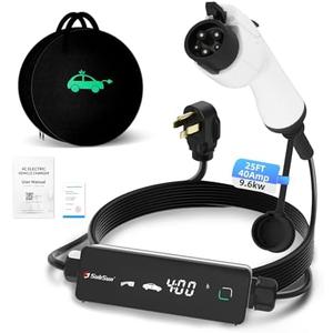 Level 2 EV Charger 40Amp 9.6kW 240V EV Charger Level 2 with Smart LED Screen, 14/24/32/40A, 8 Hours Delay Timer, 25FT Electric Car Charger with Bag NEMA 14-50P J1772 Evs