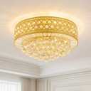 Luxury Crystal Ceiling Light Fixture, 20 inch Flush Mount Chandelier, Modern Round K9 Crystal Ceiling Light for Living Room Bedroom Dining Room (Gold)