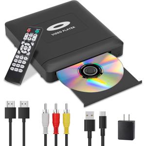 Mini HD DVD Player with Hdmi, Multi Region DVD Player for Smart TV, HDMI/RCA Output Cable Included, 1080P, Breakpoint Memory, Built-in PAL/NTSC, CD Players for Home
