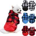 3 Pieces Plaid Dog Hoodie Pet Clothes Sweaters with Hat and Pocket Christmas Classic Plaid Dogs Winter Clothing Warm Dog Hooded Coat Cold Weather Pet Clothes for Dogs and Cats XL
