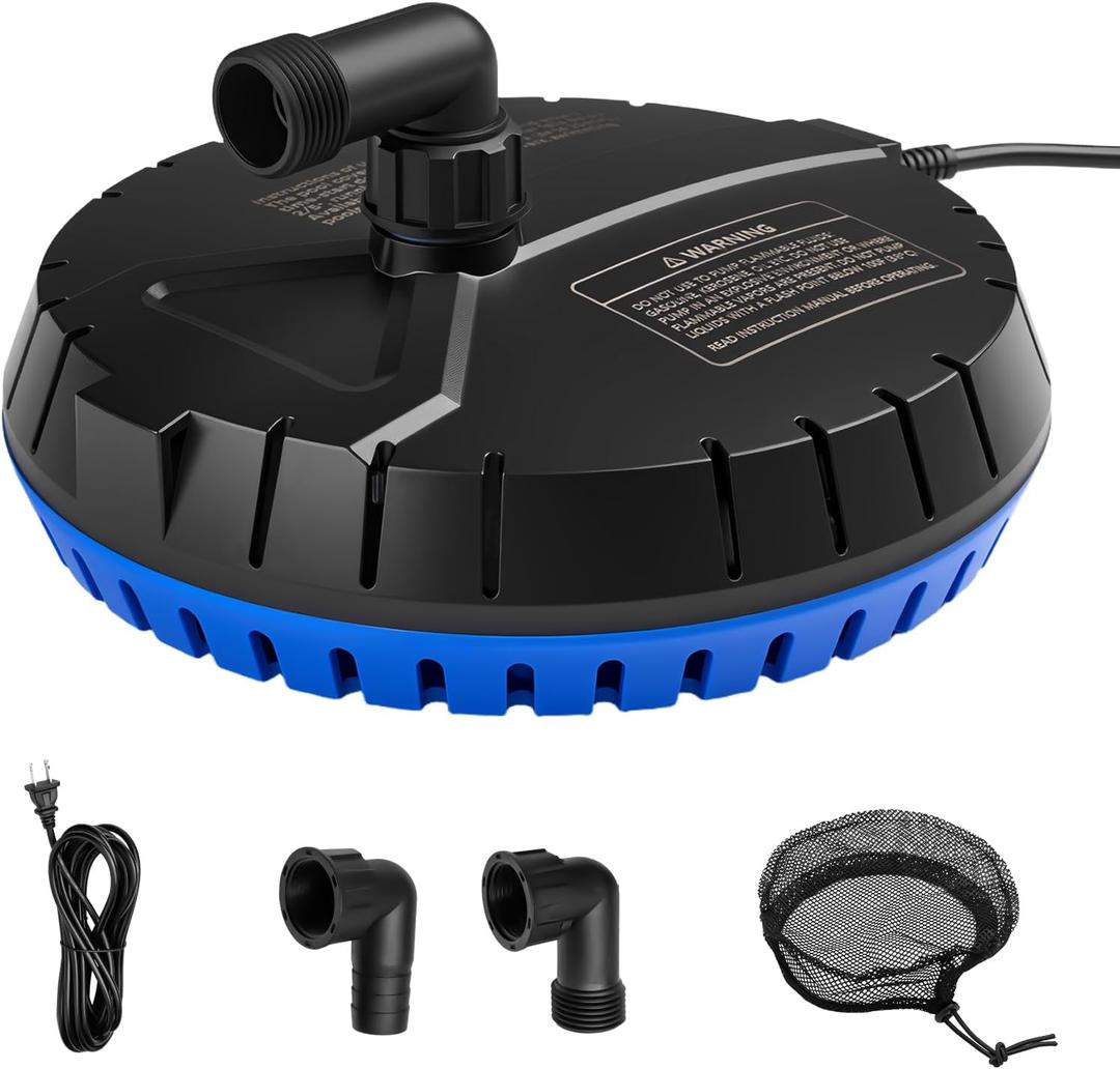 Automatic Pool Cover Pump, 1500 GPH Submersible Water Sump Pump for Pool Draining with 25 Ft Power Cord and 2 Adapters, Water Removal for Swimming Pool, Hot Tub, Pond, Blue