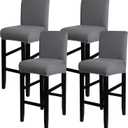 SearchI Bar Stool Covers Set of 4, Stretch Washable Barstool Seat Covers, Counter Height Chair Covers for Kitchen Dining Room Cafe (Pure Grey)