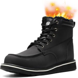 ANGRYRAM Winter Steel Toe Boots for Men Moc Toe Waterproof Work Boots Men's Comfortable Steel Toe Wedge Safety Boots Lightweight Indestructable Construction Boots (10, Black)
