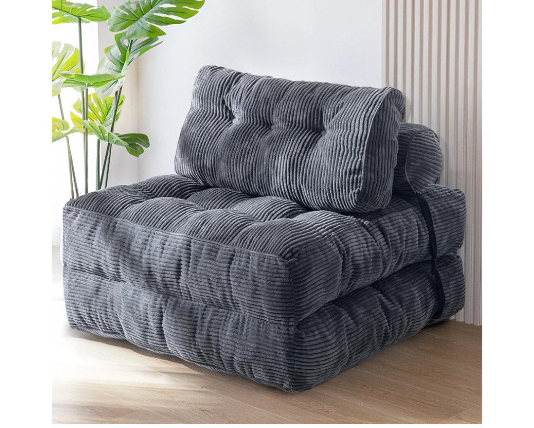 MAXYOYO Folding Sofa Bed, Convertible Sleeper Chair with Pillow Foldable Mattress with Back Support, Portable Fold Out Chair Bed Comfy Floor Sofa Lounge for Living Room Bedroom, Dark Grey, Single