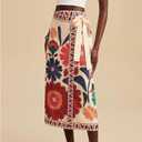 Womens Summer Wrap Midi Skirt Adjustable Ties High Waist A Line Casual Beach Boho Skirts Long Flared Floral Skirts(Red,S)