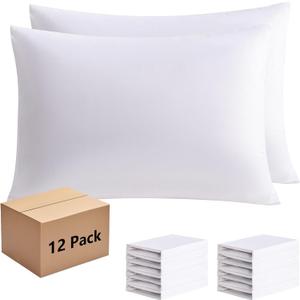 White Pillowcases Standard 12 Pack, 20x26 Pillow Cases with Envelope Closure, Soft Plain Brushed Microfiber Covers Breathable Wrinkle-Resistant