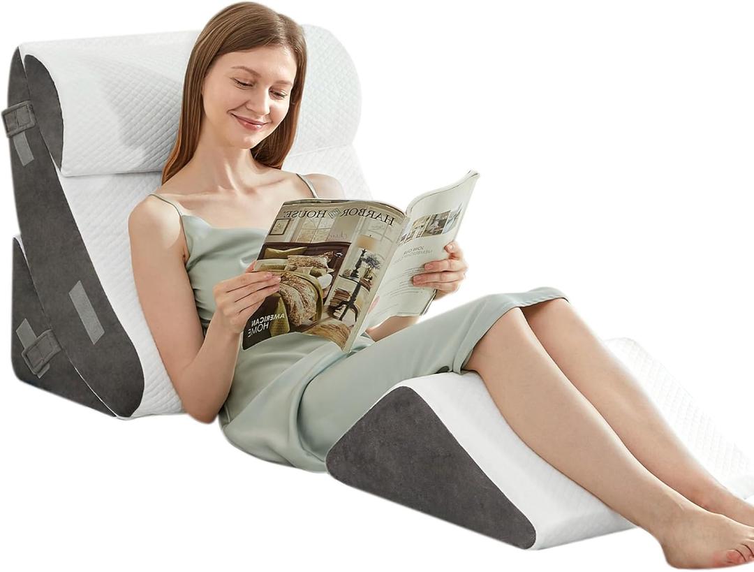 BDEUS 4PCS Bed Wedge Pillow Post Surgery, Orthopedic Sleeping Wedge Pillow Set for Back, Neck and Leg Pain Relief, Acid Reflux, GERD, Memory Foam Support Pillows for After Surgery, White BDEUS 4PCS Bed Wedge Pillow Post Surgery, Orthopedic Sleeping Wedge Pillow Set for Back, Neck and Leg Pain Relief, Acid Reflux, GERD, Memory Foam Support Pillows for After Surgery, White