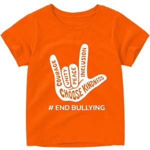 Unity Day Anti Bullying Orange Shirt Children Be Kind T-Shirt Gesture Inspirational Letter Quotes Pattern Children Tee Top (Orange)