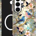 Compatible with MagSafe Case for Samsung Galaxy S21 Plus, Cute Aesthetic Stained Glass Flower Bird Magnetic Design Phone Case, Soft TPU and Hard PC Protective Phone Cover for Women Girls