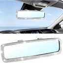 Bling Car Rear View Mirror, Crystal Rhinestone Wide Angle Clip-On Vehicle Rearview Mirror with HD Glass for Women & Girl, Automotive Decorations, Universal for SUV Sedan Truck (Silver)
