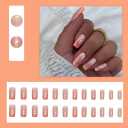 2 x Press on Nails Square - Orange French Tip Fake Nails with Chrome Design - Glossy Full Cover Stick on False Nails - for Women 24 Pcs