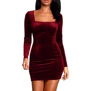 cailami Women's Sexy Bodycon Long Sleeve Velvet Elegant Mini Homecoming Party Dresses (L)