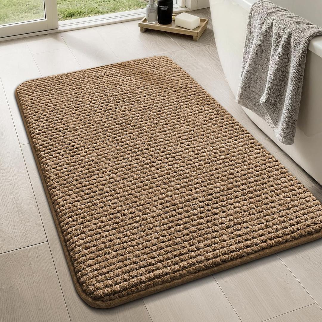 YIHOUSE Bathroom Rugs 17x24, Extra Thick Soft Absorbent Chenille Bath Rug Non-Slip Quick Dry, Machine Washable Bath Mats for Bathroom, Floor, Tub and Shower, Home Decor, Beige