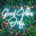 Good Vibes Only Neon Sign for Wall Decor 21.6" x 14.1" Large Cool White LED Fun Vibe Lights for Party, Bedroom, Bar, Wedding Decoration - Best Gifts for Birthday, Christmas