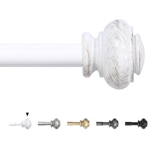 H.VERSAILTEX Curtain Rods for Windows 16.2 to 90.6 Inches 3/4 inch Diameter Adjustable Decorative Telescoping Curtain Rod with Brackets Heavy Duty Splicing Window Rods with Classic Finials, White