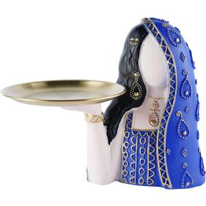 Ramadan Tray Eid Table Decorations Resin Women Figurines Home Decor Candy Dishes Decorative Key Tray Tabletop Decor for Ramadan Ornaments and Persian New Year Decorations, Blue
