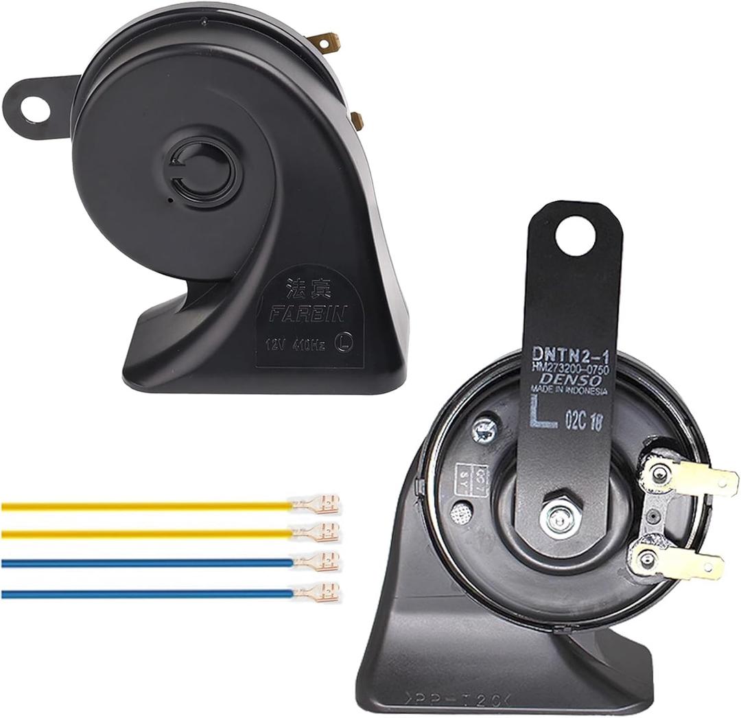 Car Horn Truck Horn 12V Horn Waterproof High Low Tone Universal Fit Super Loud Electric Snail Kit Replacement (Black air horn)