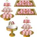 5 Pcs Gold Metal Cake Stand Sets for Birthday, Cakes and Cupcakes Stand for Wedding, Golden Dessert Table Display Set for Party, Desserts Stand with Gold Trays for Candy Bar Baby Shower