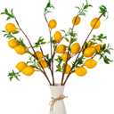 4Pcs Artificial Lemons Branch, 19 Inch Vivid Yellow Fake Lemons Branch with Green Leaf and Adjustable Branch, Lemon Decor for Home Kitchen, Graden, Office Desk, Party Summer Decorations