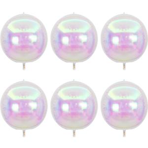 22 inch Iridescent Transparent Rainbow Cube Diamond Round Foil Balloons, for Birthday, Wedding, Party Decorations (4D Round (6 pcs))