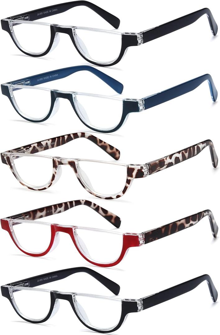 EYEURL Half Frame Reading Glasses for Women-5 Pack Blue Light Blocking Glasses Fashion Rimless Computer Readers for Women Anti UV Ray Eyeglasses with Spring Hinges,1.5