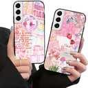 Zrutru 2 Pack Preppy Collage Phone Case for Samsung Galaxy S22 5G 6.1",Cute Flower Aesthetic Floral Cases Cool Y2K Strawberry Print Cover for Women Girls,Black Slim Protection Funda for Samsung S22