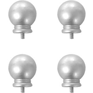 Finials For Curtain Rods, 4 Pcs Plastic Curtain Rod Finials for 5/8 Inch Dia Rod,Drapery Rod Finials of Ball Shape,M5 Thread Dia(Silver) (03-Silver)