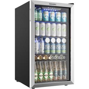 EUHOMY Beverage Refrigerator and Cooler, 128 Can Mini fridge with Glass Door, Small Refrigerator with Adjustable Shelves for Soda Beer or Wine, Perfect for Home/Bar/Office, Silver (3.1 CUFT)