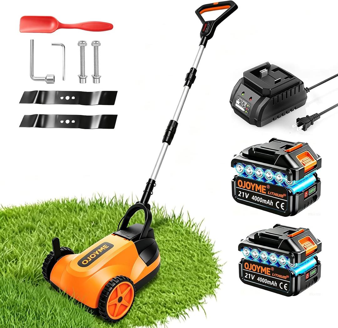 OJOYME Mini Cordless Lawn Mower, 9 Inch Electric Grass Cutter