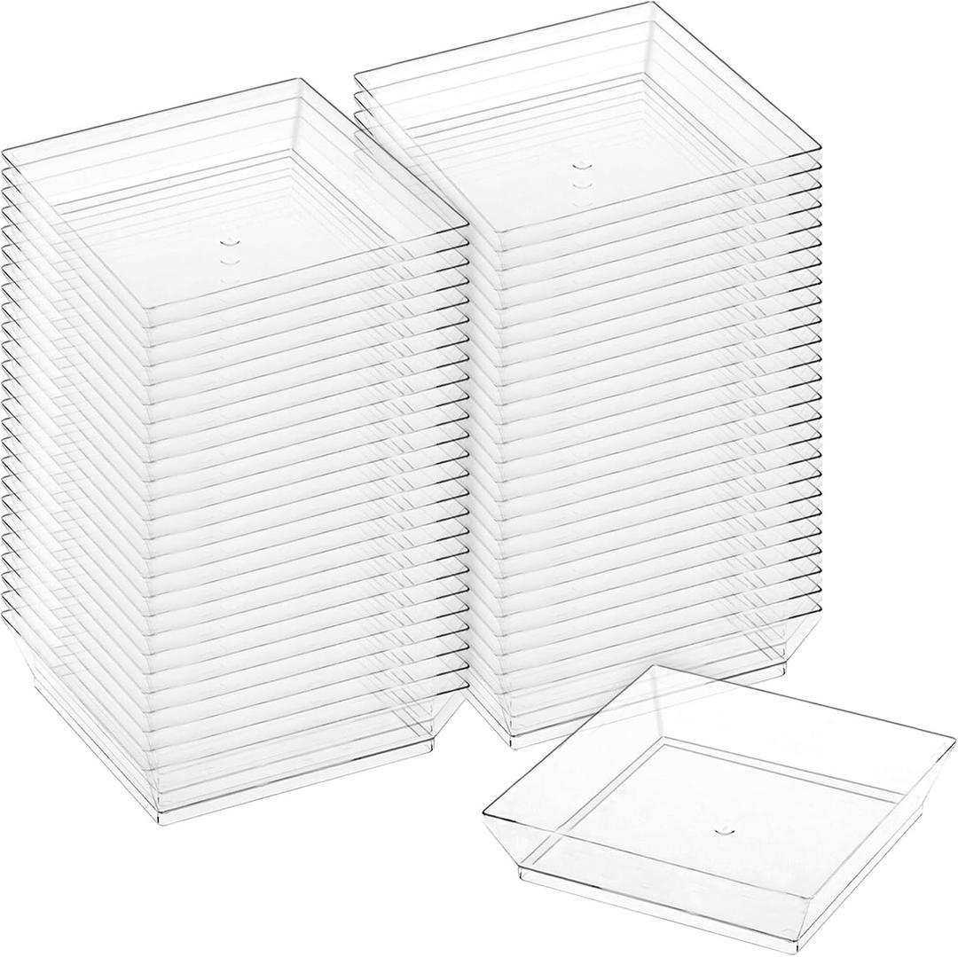 MiniWare Clear Plastic Square Plate(Pack Of 50)- 2" x 2" x .5" -Elegant Design, Perfect Party Essentials Of Appetizers, Desserts & Small Bites For Parties, Receptions & Catering Events