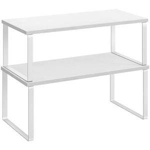 SONGMICS Cabinet Organizer Shelf, Set of 2 Kitchen Counter Shelves, Kitchen Storage, Spice Rack, Stackable, Expandable, Metal and Engineered Wood, Cloud White and Snow White UKCS025W01