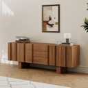 Mid Century Modern TV Stand with Storage, 71" Brown Wood Entertainment Center, TV Console with Wood Support Legs, Farmhouse Media Console for Living Room Bedroom Office