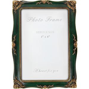 Vintage Picture Frame 4x6 Inch, Ornate Photo Frame for Wall or Tabletop Display, Antique Picture Frame with Real Glass & Hook for Home Decor - Mother's Day Birthday Gift (Green)