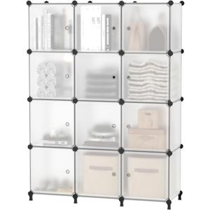 AWTATOS 12 Cube Storage Organizer with Doors, DIY Plastic Closet Shelf, Modular Bookshelf, Stackable Shelving Rack for Bedroom, Living Room, Translucent ULPZ011