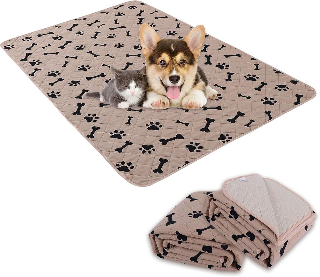 Dog Crate Pee Pads - Wahable Dog Rugs Non-Slip Puppy Pads for Small Dogs, Water Absorb Training Pads (2718 Beige) (18x27")