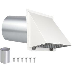 4 Inch Dryer Vent Cover Outside, Dryer Vent Cover Outdoor Exterior Vent Cover Wall Vent Dryer Exhaust Vent Cover Cap,Hooded Wall Vent with Screen & Damper for Dryer Duct AC HVAC,Galvanized Steel,White